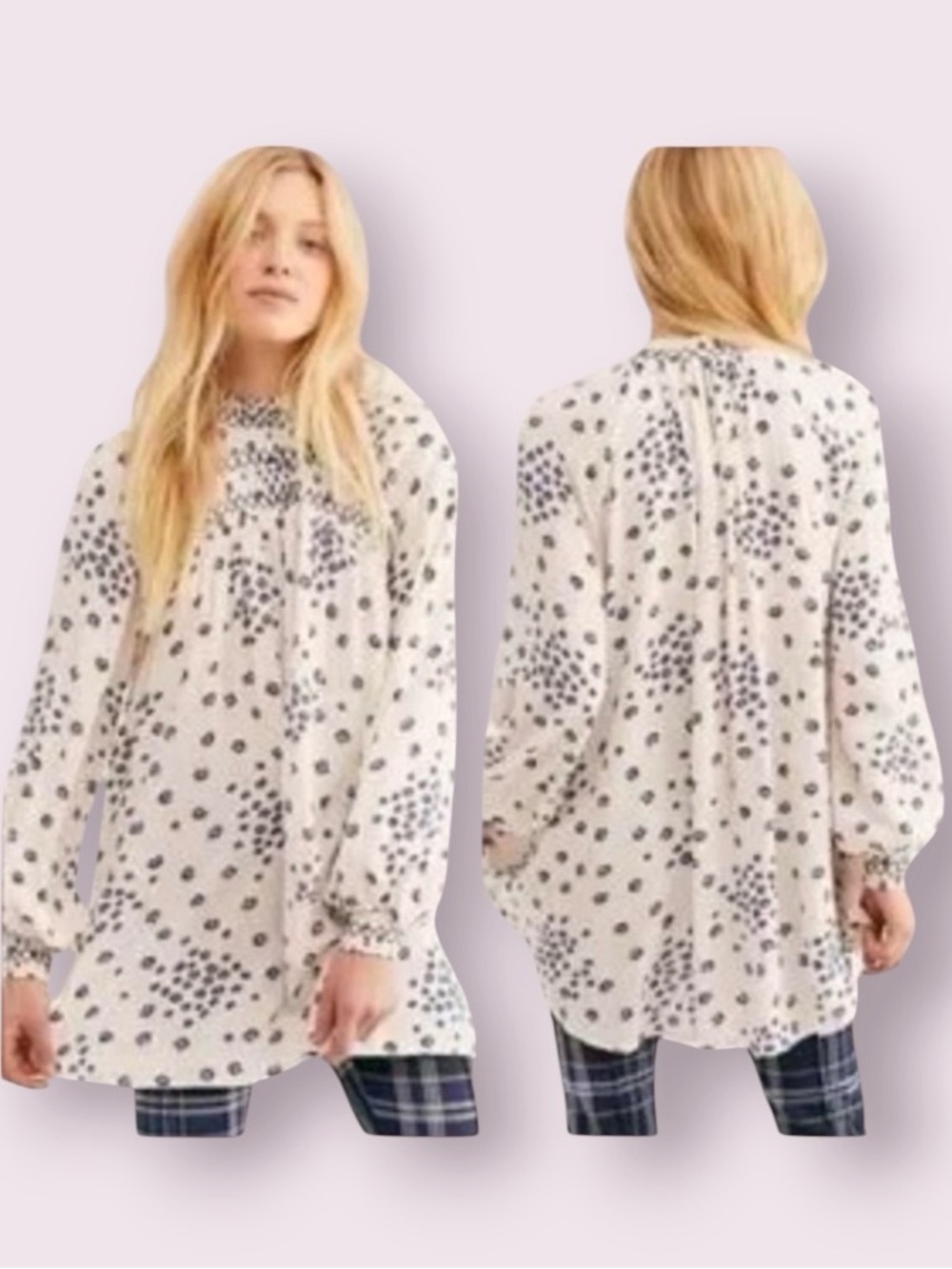 Free People Flowers in Her Hair Floral Tunic Top Mini Dress White Blue Medium